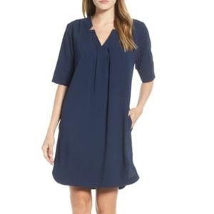 Pleat Front Curved Hem Shirtdress